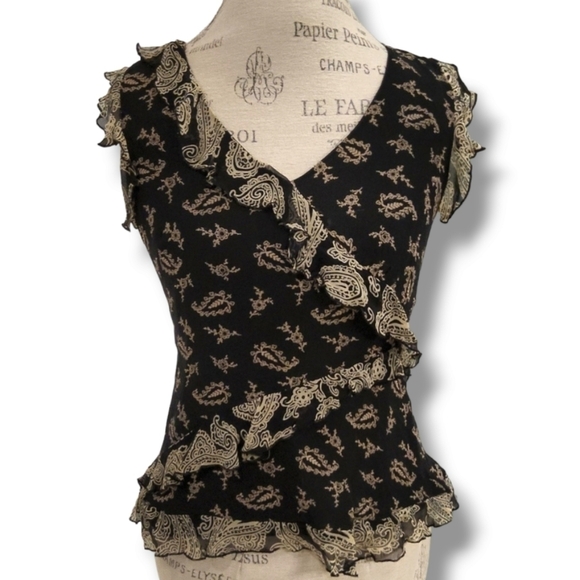 Spenser Jeremy Black And Tan Silk Printed Top - Size Small - Picture 1 of 6